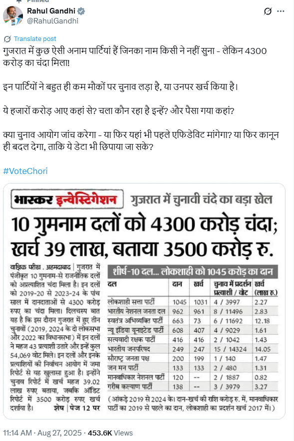 Rahul Gandhi shared the post on social media platform x.