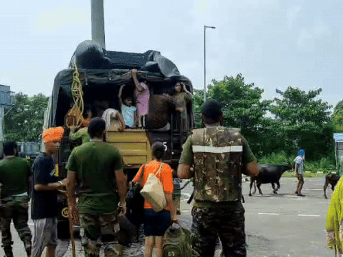 Children and women rescued in Dera Baba Nanak.