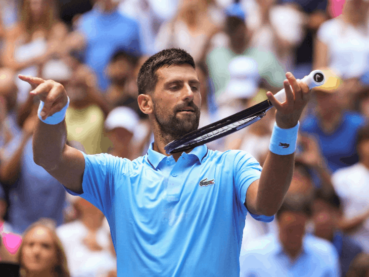 In the third round, Novak Djokovic will face Cameron Nori, Britain. Djokovic celebrating victory. - Dainik Bhaskar