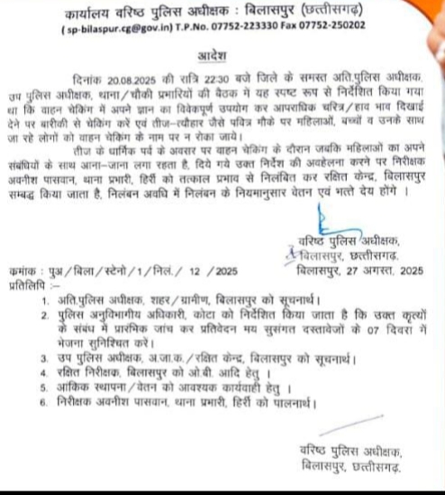हिर्री टीआई को SSP ने सस्पेंड कर दिया है।