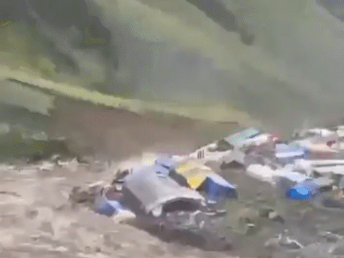 Destruction due to heavy rains between Bharmour and Manimahesh.