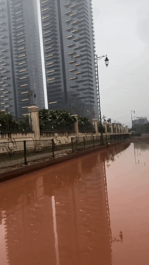 Waterlogging has also occurred outside the Trump Tower in Gurugram.