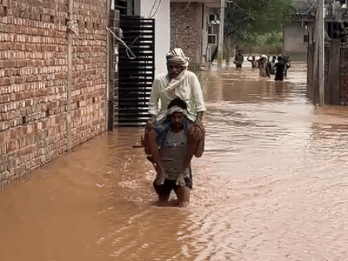 A young man goes to a safe place with the elderly on his shoulder.