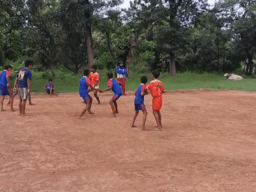 Children playing kabaddi.