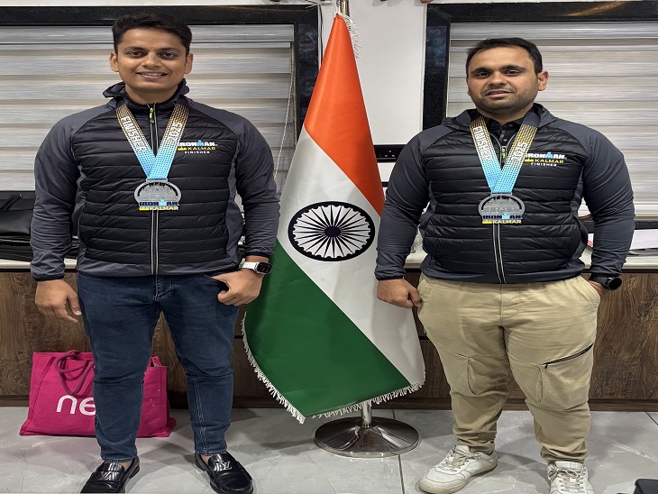 उदयपुर के गौरव-सौरव सिखवाल ने जिन्होंने आयरनमैन ट्रायथलॉन पूरी की।
