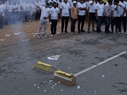 मैराथन की शुरुआत होने से पहले स्मृति वन के बाहर आतिशबाजी की गई।