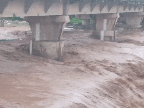 पंचकूला में घग्गर का पानी का पानी तेज गति से पंजाब की तरफ बढ़ता हुआ।