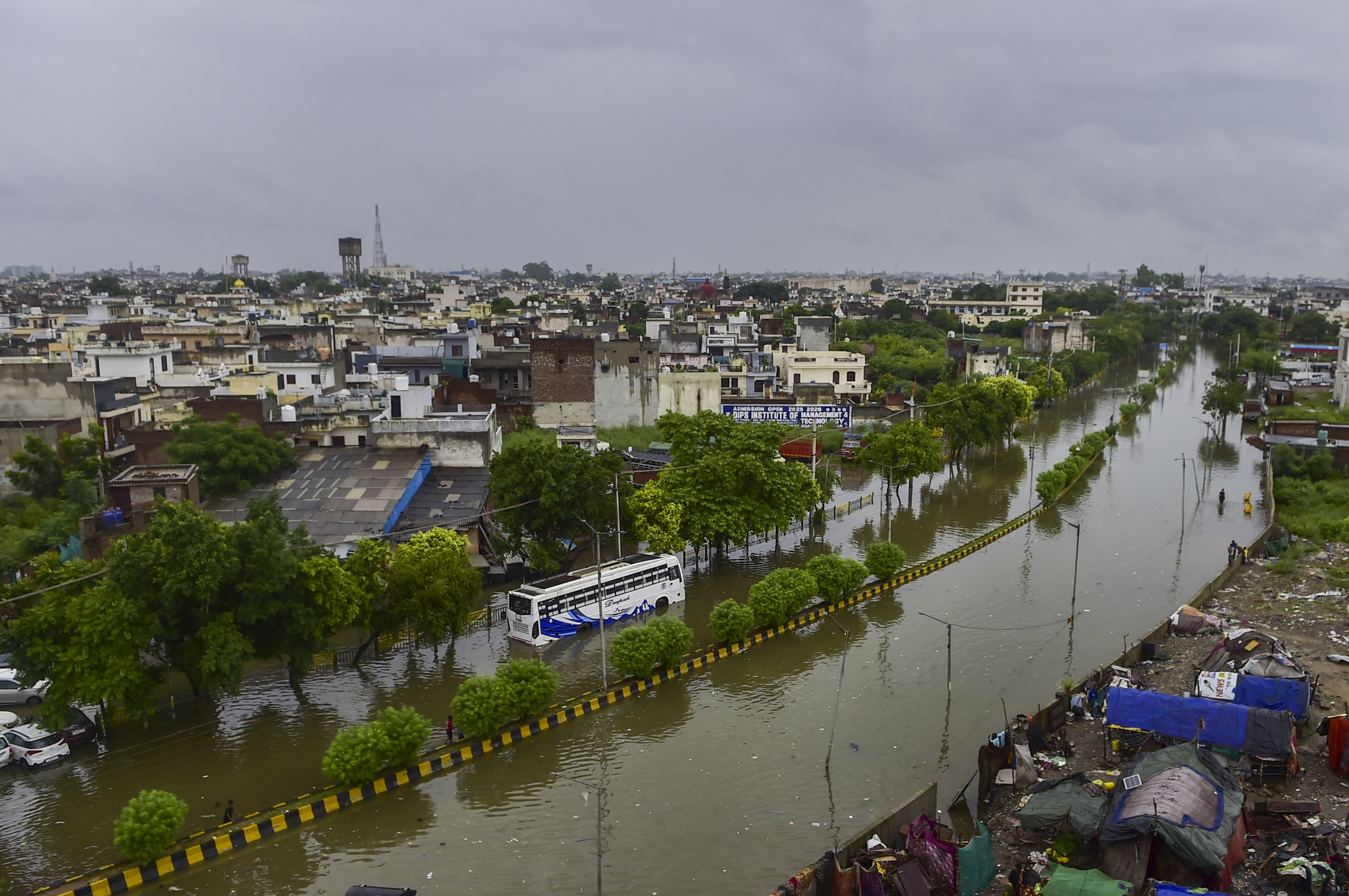 More than 1300 villages in Punjab are submerged in water. On Monday, the roads were flooded after rain in Jalandhar.