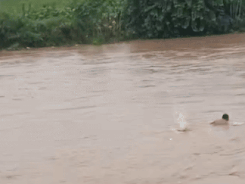 Rajesh trying to swim in the Ghaggar river.