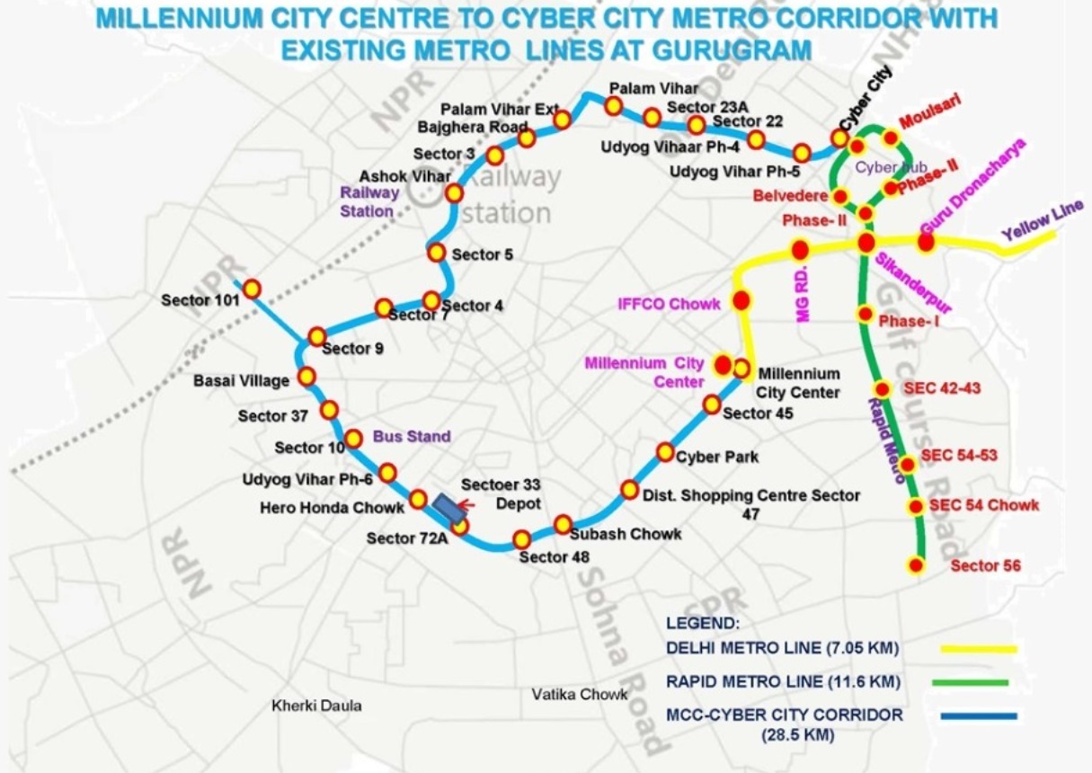 मेट्रो का जाल इस तरह बिछाया जाएगा। साभार- गुरुग्राम मेट्रो रेल लिमिटेड (GMRL)