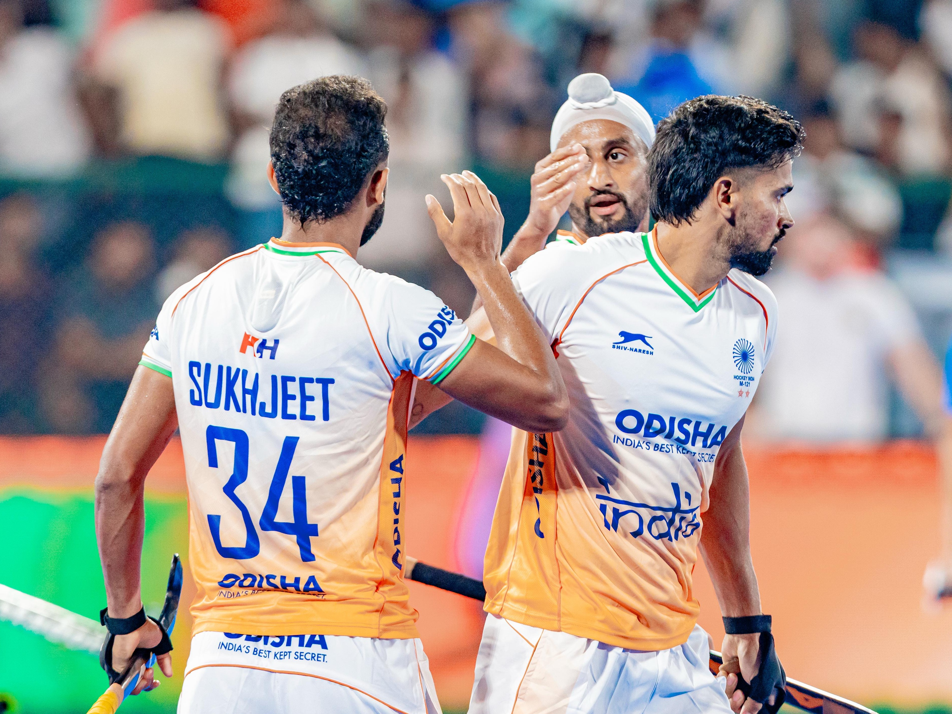 कजाकिस्तान के खिलाफ भारत से अभिषेक, जुगराज और सुखजीत ने हैट्रिक लगाई थी। - Dainik Bhaskar