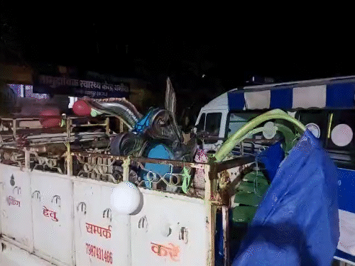 The villagers came out for Ganesh immersion on Tuesday night.