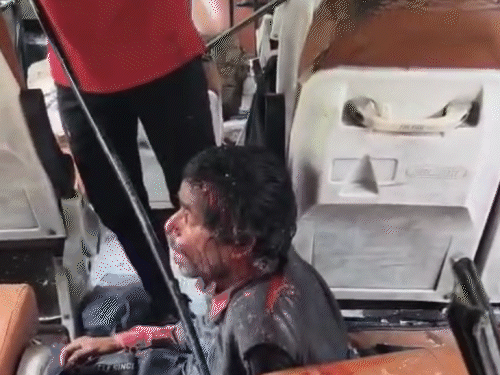 Passenger injured when rocks fell on a moving bus in Rampur, Shimla.