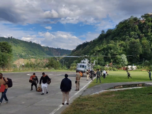 Army Chinook helicopter reached Chamba with Manimahesh devotees from Bharmour.