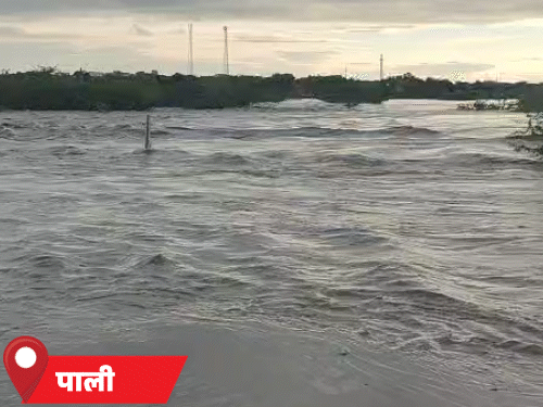 पाली जिले में रविवार सुबह जैतपुर से गढवाड़ा के बीच बांडी नदी पुलिया के ऊपर तेज गति से पानी बहने लगा।