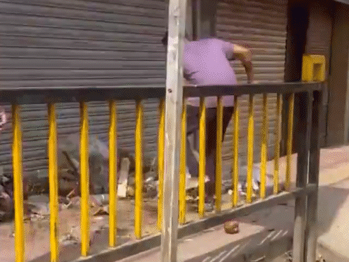 एक कर्मी फावड़े के माध्यम से उसे सपाट करते हुए दिखता है