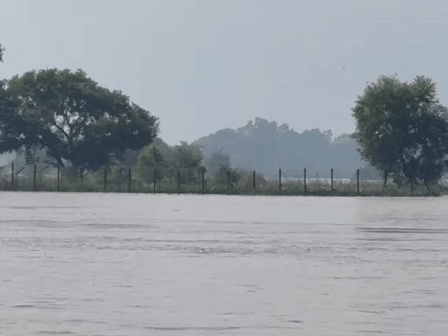 The outpost on the fencing was submerged in the water, in which BSF personnel are stationed on the above floor.