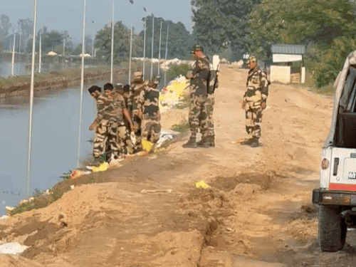 7 km long Dhusi Dam built by BSF in Ferozepur.