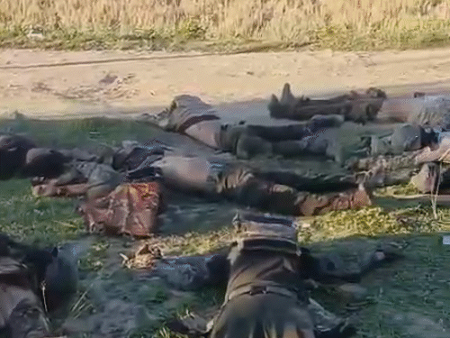 A video of the bodies of militants killed in the encounter was revealed, in which all the khaki appeared in uniforms.