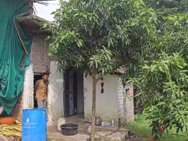 नेवज गांव में मंजू का घर, जहां वह भाईयों के साथ रहती है।