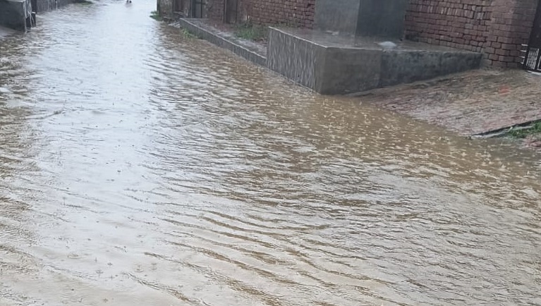 Drain or semanale water came in front of houses in the village
