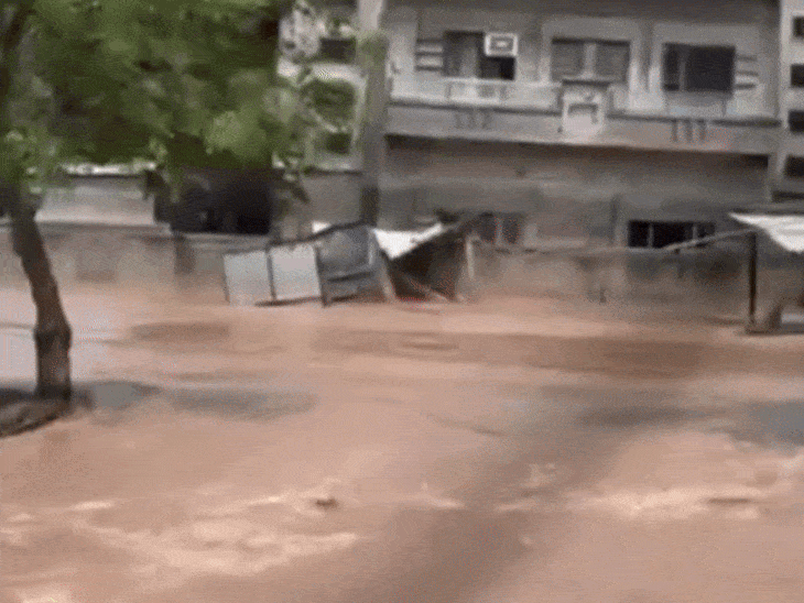 Broken houses broken due to floods in Punjab.