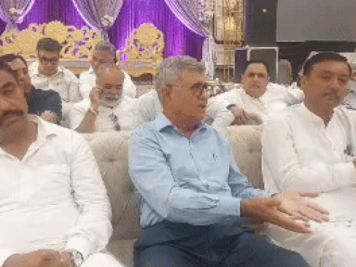 MLA Bibi Batra talking to reporters in Rohtak.
