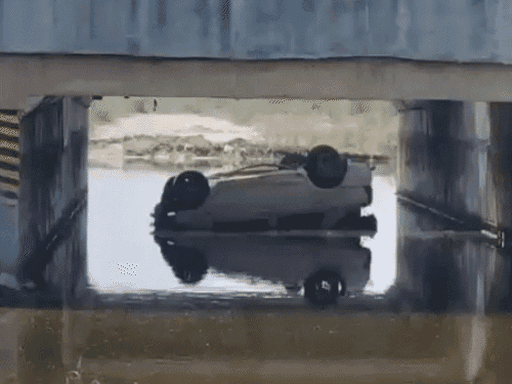 कार बेकाबू होकर रिंग रोड से गिरी थी। अंडरपास में भरे पानी में क्षतिग्रस्त कार उलटी पड़ी हुई थी।