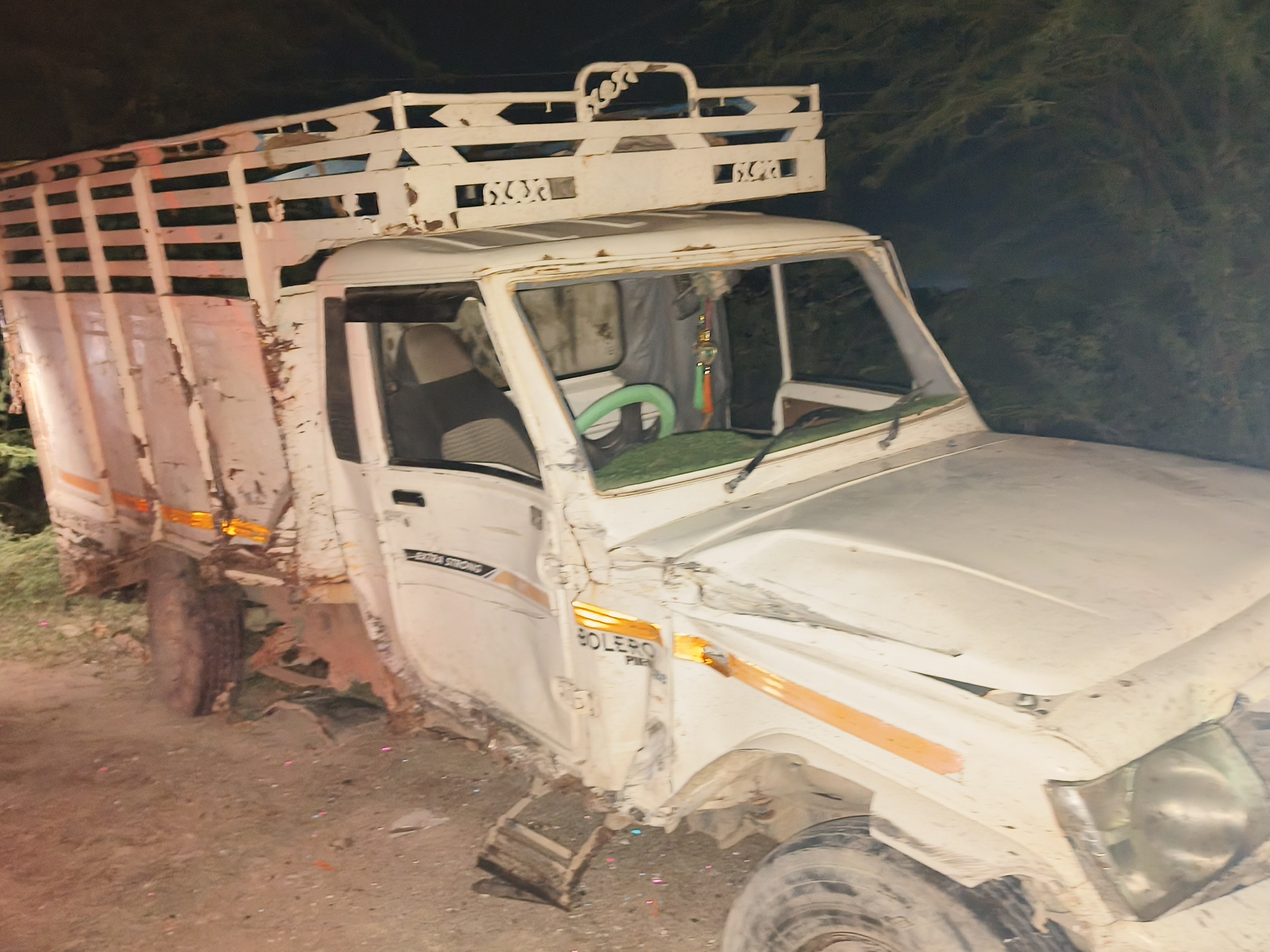 पिकअप में भैंस भरी हुई थी। हादसे में पिकअप सवार एक की मौत हो गई, जबकि ड्राइवर घायल हो गया।