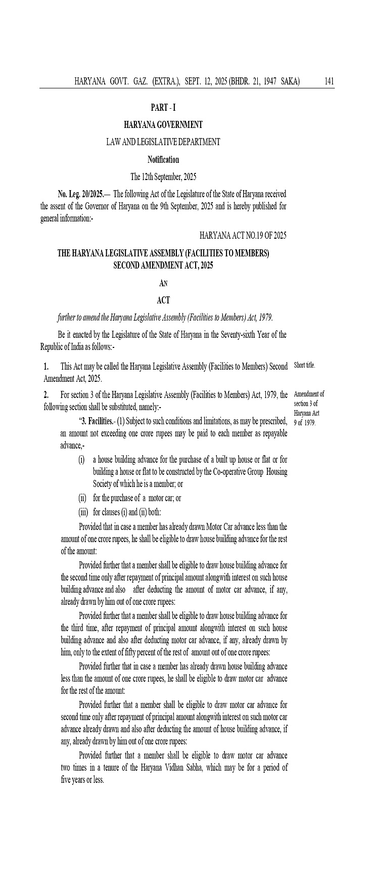 Notification issued by Haryana Government.
