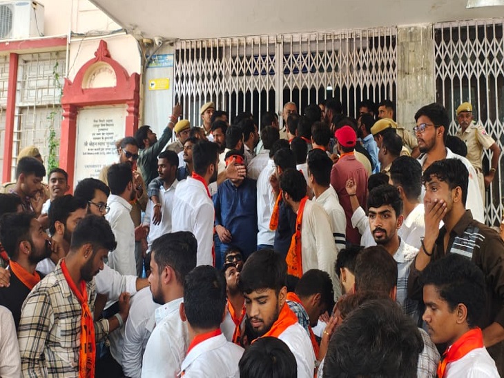 Students gathered outside the administrative building of the university.