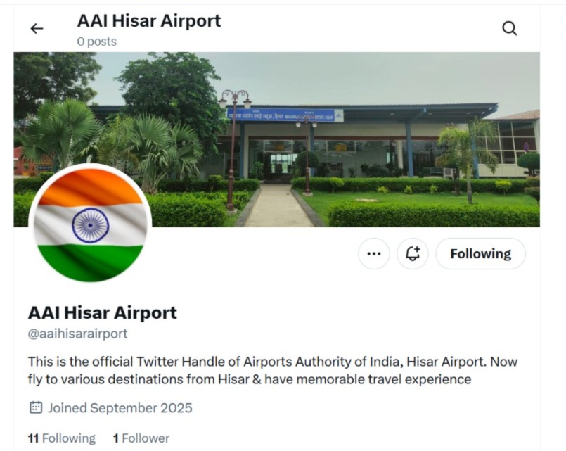 Hisar Airport has its own X handle.