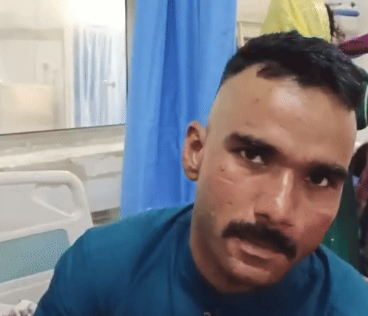 हादसे में घायल करनाल निवासी युवक जानकारी देता हुआ।