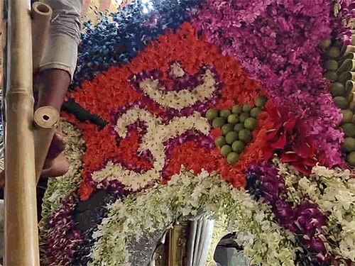 Mother Chintpurni's Pindi was decorated with colorful flowers.
