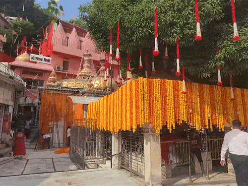 Maa Jwalaji Temple decorated with flowers for Navratri.