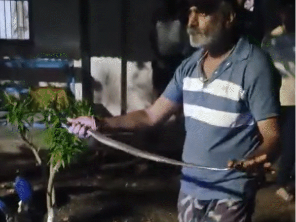 आरक्षक ने कुछ देर सांप के साथ पोज देते हुए फोटो खिंचाई।