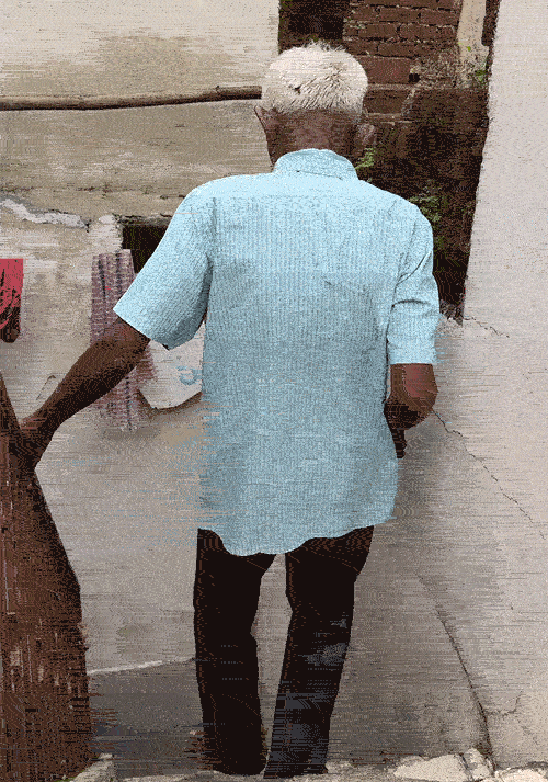 The elderly Jageshwar's steps in getting down from the shabby stairs now tremble, the breath swells.