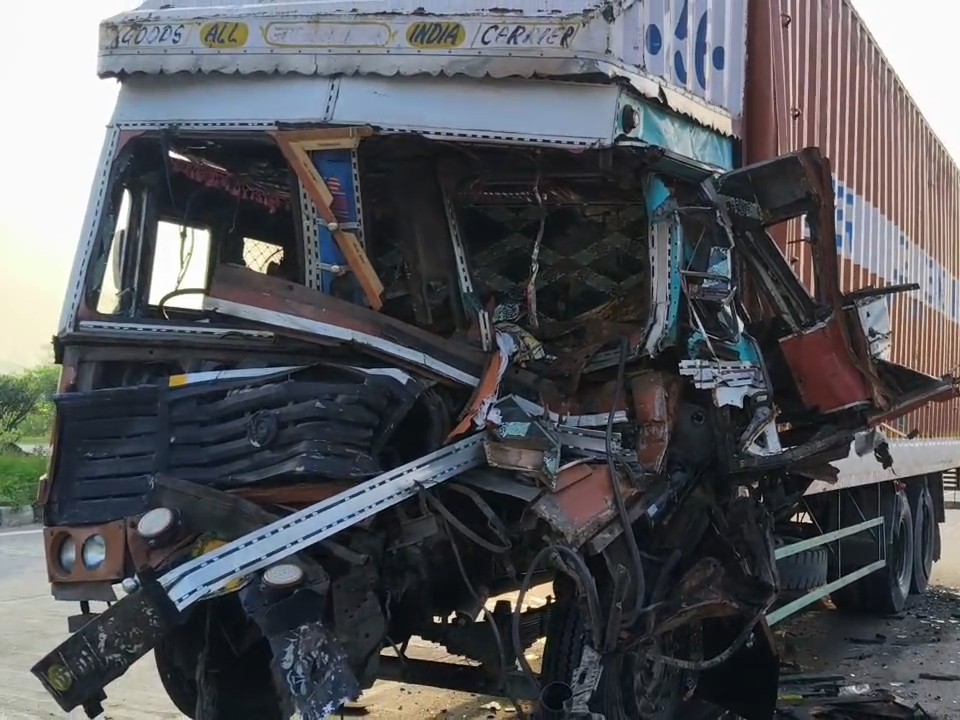 A truck loaded with paper collided with a parked truck in Mohania.