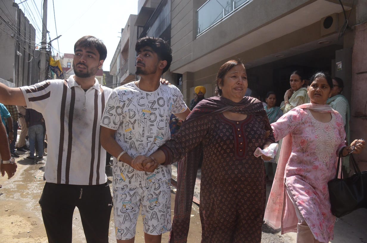 Family members coming out safely after the fire.