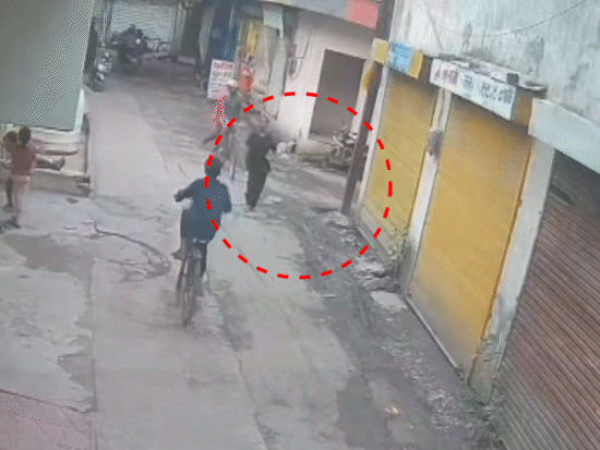 राजेंद्र एक्टिवा लेकर आ रहा था, बचने के लिए युवती ने हाथ में पत्थर उठा लिया।