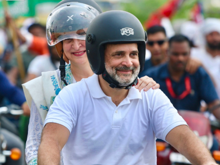 Priyanka Bhai was seen on Rahul Gandhi's bullet even during the Vote Rights Yatra.