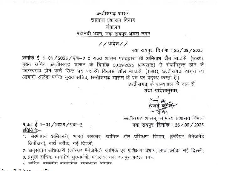 सचिव रजत कुमार ने यह आदेश जारी किया है।