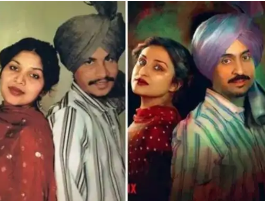 अमर सिंग चमकिला आणि त्यांची पत्नी अमरजोत कौर (डावीकडे) यांचा फाइल फोटो. चित्रपटात दिलजीत दोसांझ आणि परिणीती चोप्रा हे त्यांची भूमिका साकारत आहेत.