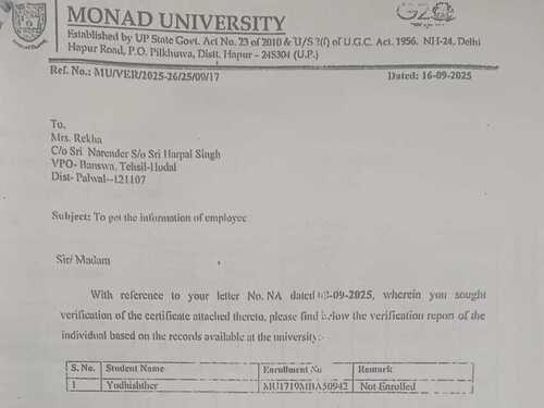 A letter issued from the university is written that the Assistant CEO has never studied here.