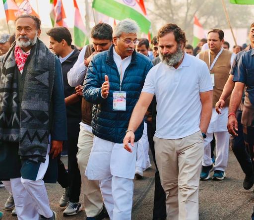 Rao Narendra Singh with Congress leader Rahul Gandhi during India Yato Yatra.
