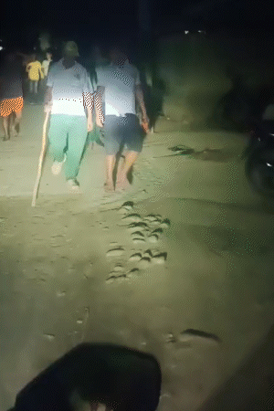 रात में जगकर पहरेदारी करते ग्रामीण।