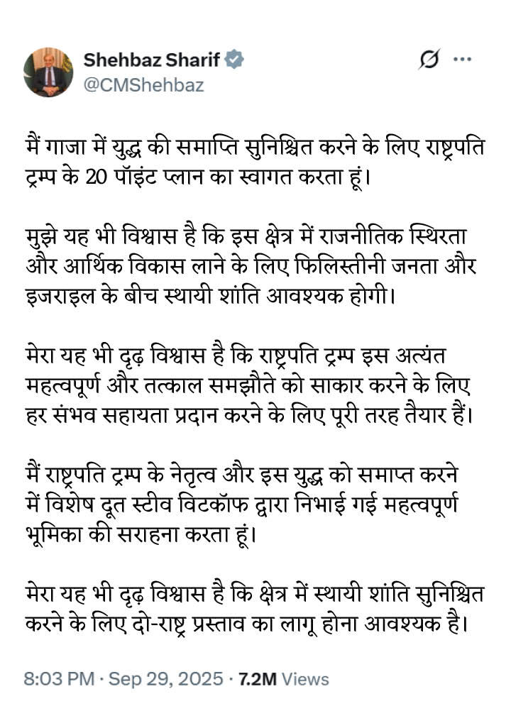 शहबाज की पोस्ट को अंग्रेजी से हिंदी में ट्रांसलेट किया गया है।