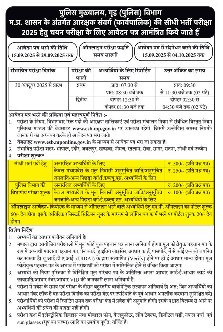 विज्ञापन में विभागीय परीक्षा शुल्क का जिक्र है।
