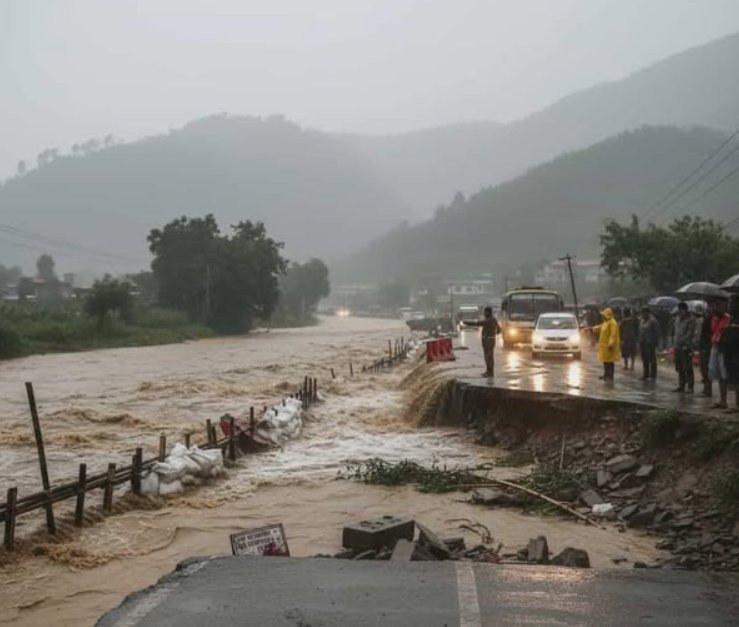 कई जगह सड़कें टूट गई हैं, जिससे ट्रैफिक जाम हो गया है।