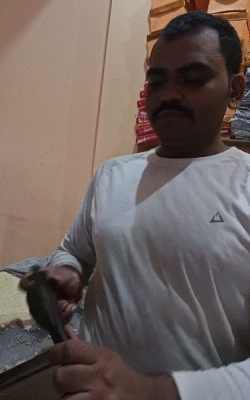 In Bhargain village of Kasganj, Ankit showed us Katta at a sweet shop. Said- will give in 5500.